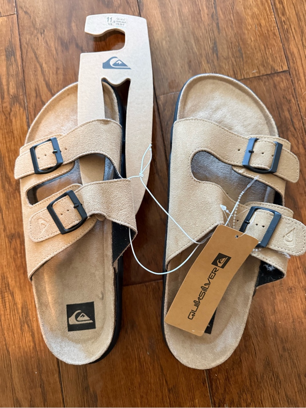 Quiksilver mens Tan Double-Buckle Suede Slide Sandals